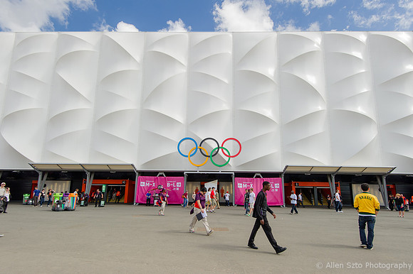 The Olympic Rings outside of the Basketball Arena