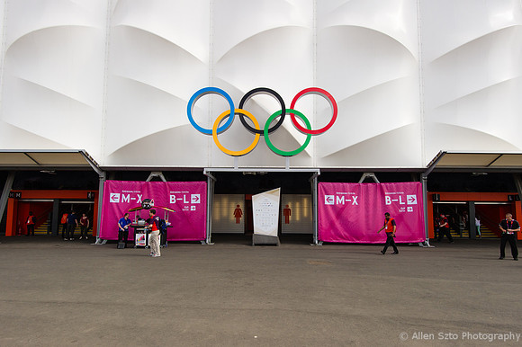 The Olympic Rings outside of the Basketball Arena