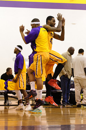 Los Angeles Trade-Tech guards Jonathan Wells (#13) and Antuan Dunlap (#42)